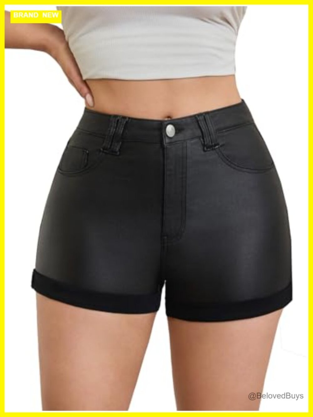Sleek Faux Leather High-Rise Shorts with Stretch Fit